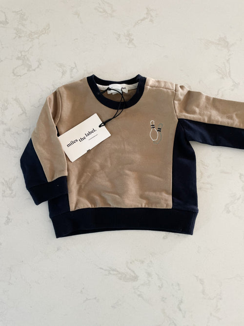 *New* Miles the Label- 6 months- tan bowling themed crewneck