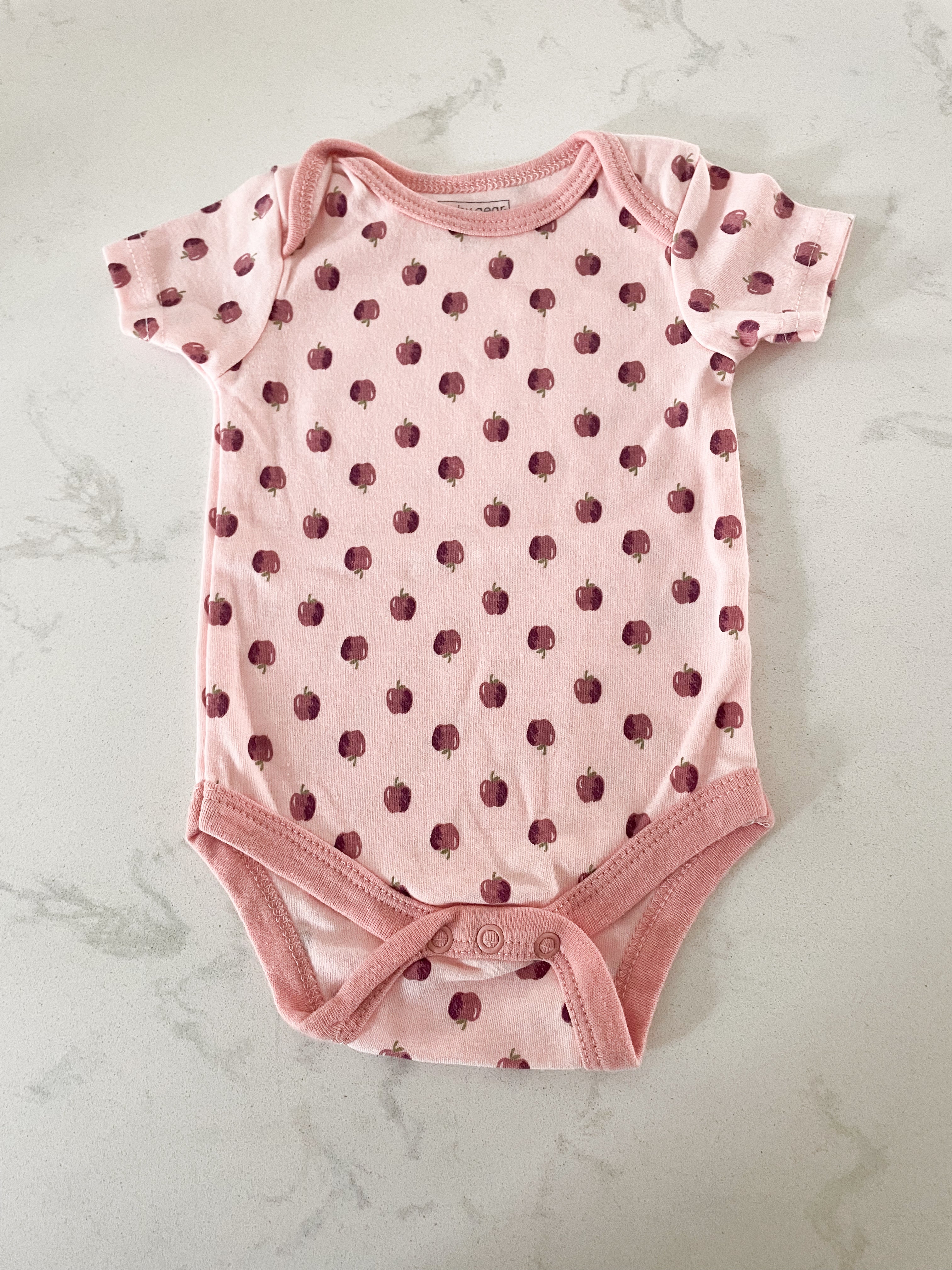 Baby Gear- 3-6 months- pink short sleeve Apple bodysuit