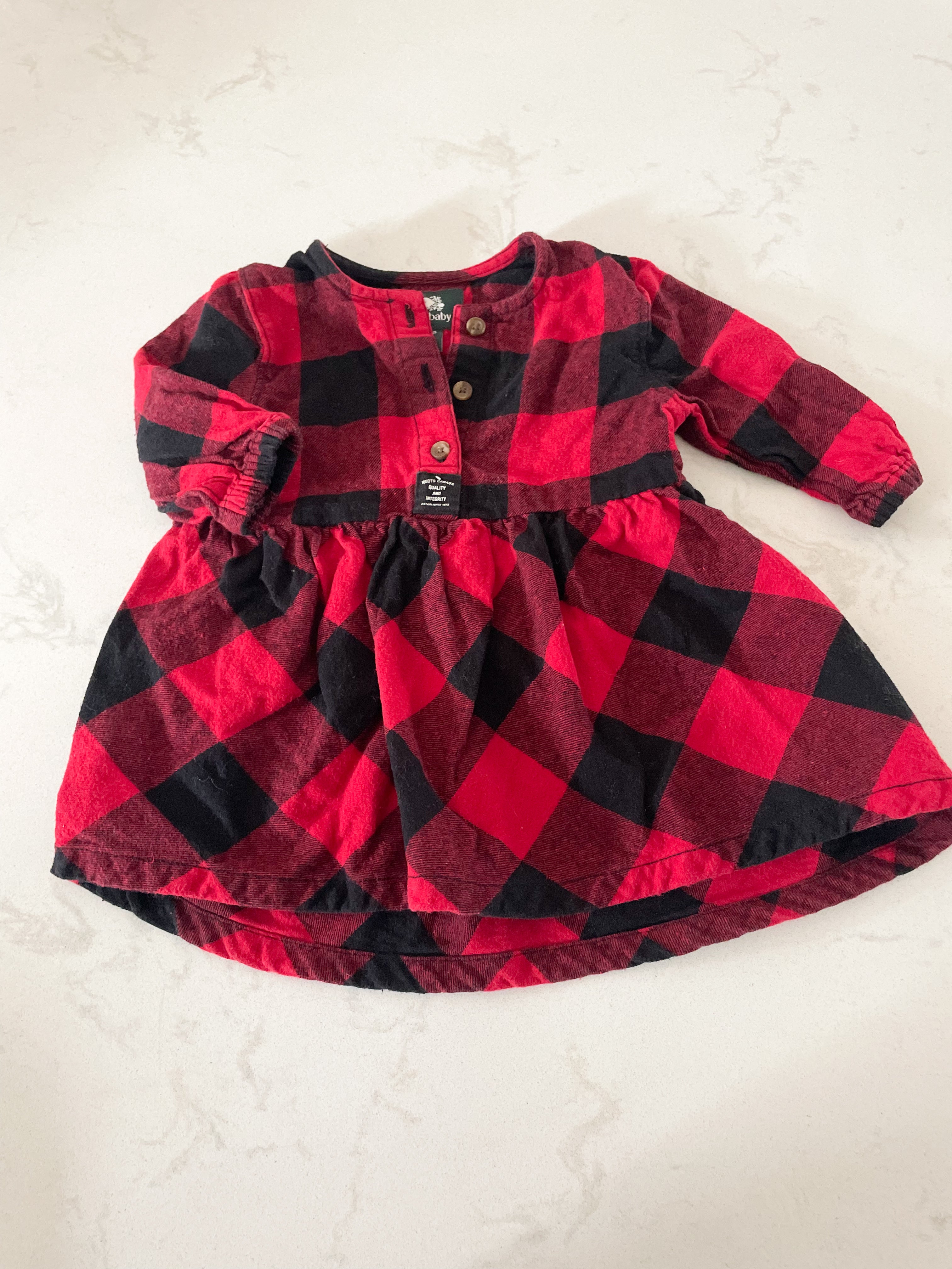 Roots- 0-3 months- black and red checkered dress long sleeve